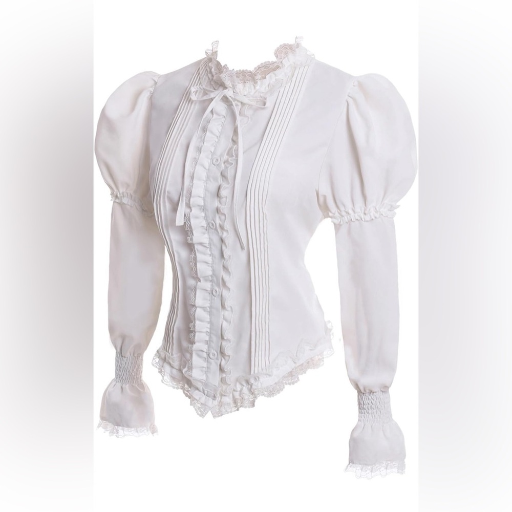 Victorian Blouse for Women Vintage Lace Ruffle Long Sleeve Shirt Tops size XL